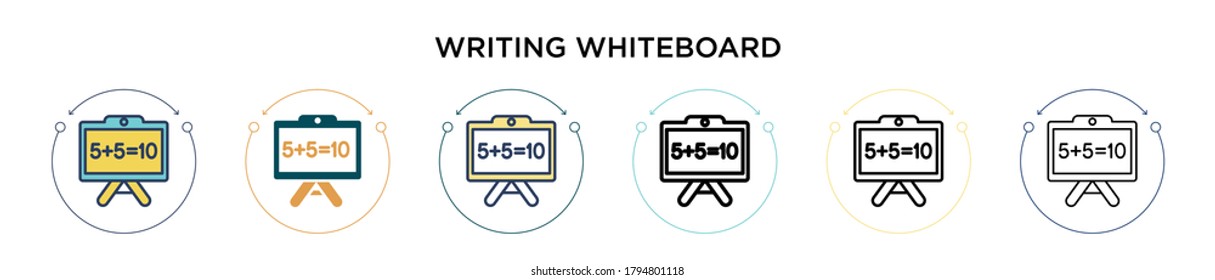 Writing whiteboard icon in filled, thin line, outline and stroke style. Vector illustration of two colored and black writing whiteboard vector icons designs can be used for mobile, ui, web