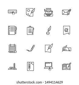Writing, Write Poetry outline icons set - Black symbol on white background. Writing, Write Poetry Simple Illustration Symbol - lined simplicity Sign. Flat Vector thin line Icon - editable stroke