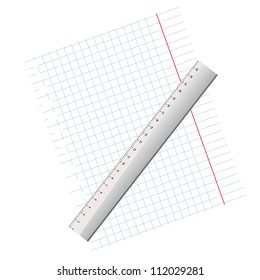 writing-book leaf in a cage and a ruler on a white background.Vector
