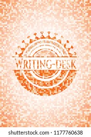 Writing-desk abstract emblem, orange mosaic background