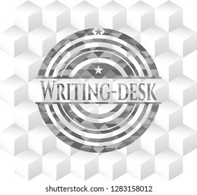 Writing-desk grey emblem with geometric cube white background