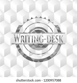 Writing-desk grey emblem. Retro with geometric cube white background