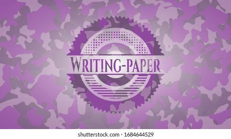 Writing-paper pink and purple written on a camo texture. Vector Illustration. Detailed.