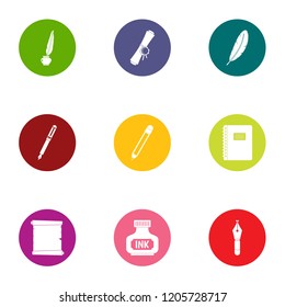 Written affiliation icons set. Flat set of 9 written affiliation vector icons for web isolated on white background