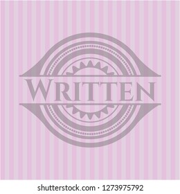 Written badge with pink background