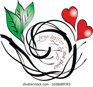 written by the author of the phrase inside the pattern with the addition of hearts and green leaves . perfect for stickers and prints as well as your design .