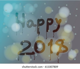 written by hand on sweaty window "Happy 2018'