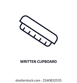 written clipboard outline icon.  Thin line icon from education collection. Editable vector isolated on white background