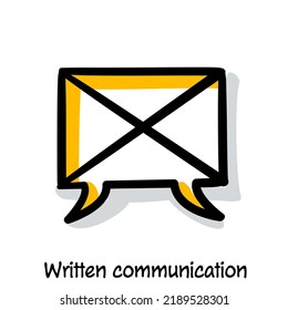 Written communication scribing, sketchnoting visual note icon. Minimal vector illustration. Editable outline, color, shadows. Infographics doodle symbol