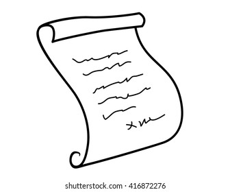 Written Document Scroll Unrolled, Black Vector Icon
