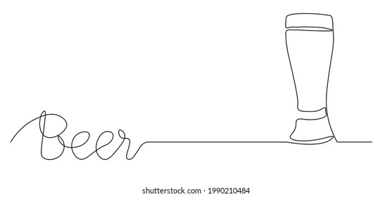 Written in English-beer. Beer Day, October fest. A continuous line. Vector illustration drawn with a single line.