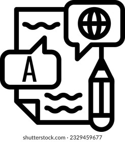 Schriftliches Sprachsymbol mit minimalistischem Rahmenstil. Als Teil des Job Application Icon Set.