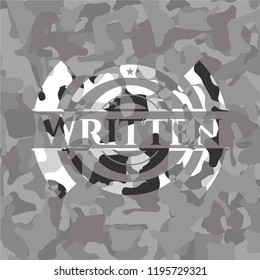 Written on grey camouflaged pattern