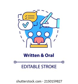 Written and oral concept icon. Verbal and nonverbal. Project communication management abstract idea thin line illustration. Isolated outline drawing. Editable stroke. Arial, Myriad Pro-Bold fonts used