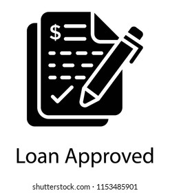 
A written paper having dollar symbol with the pen denoting loan approval 
