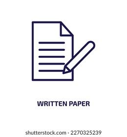 written paper icon from user interface collection. Thin linear written paper, paper, simple outline icon isolated on white background. Line vector written paper sign, symbol for web and mobile