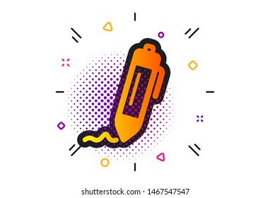Written pen sign. Halftone circles pattern. Signature icon. Education symbol. Classic flat signature icon. Vector