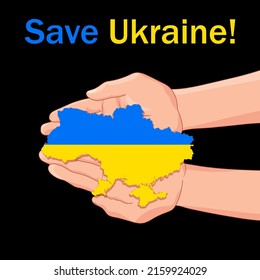 Written support for Ukraine - in Ukrainian. Stop the war, help Ukraine. stop the text of the military banner with a map of Ukraine in the hands. International protest: Stop the war against Ukraine