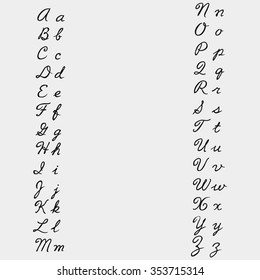 Written vector font, set with hand written ABC letters.