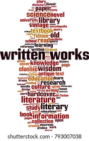 Written works word cloud concept. Vector illustration