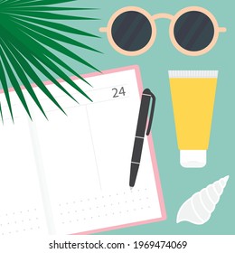 writting in calendar, diary, summer planning concept- vector illustration