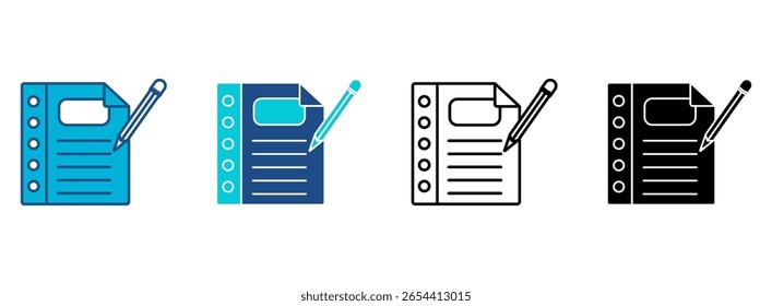 Writting Icon Set With Multiple Styles. Vector Illustration