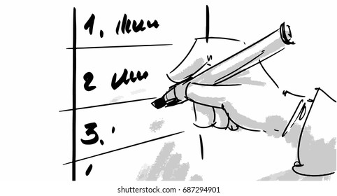 Writting results analysis on a board Vector sketch for cartoon, or storyboard project