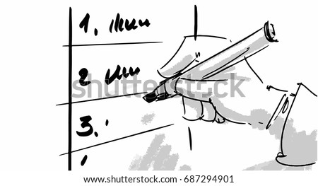 Writting results analysis on a board Vector sketch for cartoon, or storyboard project