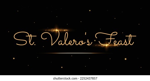 Writting of Saint Valerius of Saragossa on black background with golden glow.