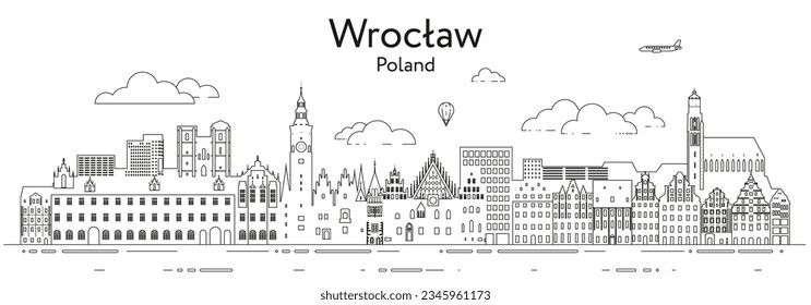 Wroclaw cityscape line art vector illustration