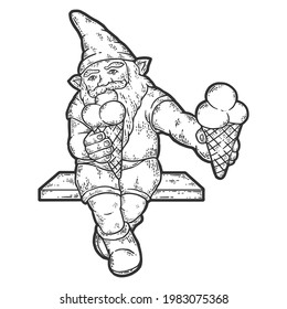 Wroclaw Gnome With Ice Cream. Sketch Scratch Board Imitation Color.