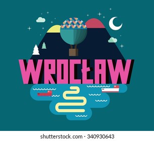 Wroclaw in poland is Beautiful city to visit on holiday, vector cartoon illustration