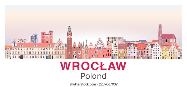 Wroclaw skyline in bright color palette vector poster