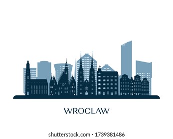 Wroclaw skyline, monochrome silhouette. Vector illustration.
