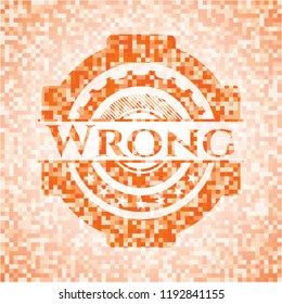 Wrong abstract emblem, orange mosaic background