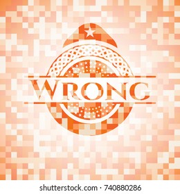 Wrong abstract emblem, orange mosaic background