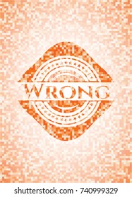 Wrong abstract emblem, orange mosaic background