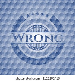 Wrong blue emblem or badge with abstract geometric pattern background.
