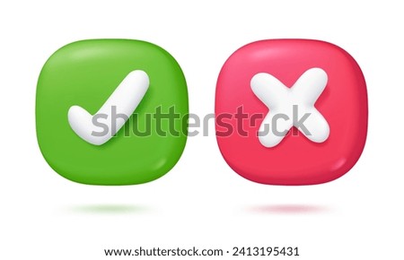 wrong check mark Choosing to decide on something Accept and reject buttons. 3d vector illustration. 