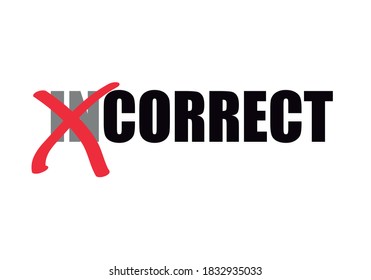 Wrong and correct word on white background.