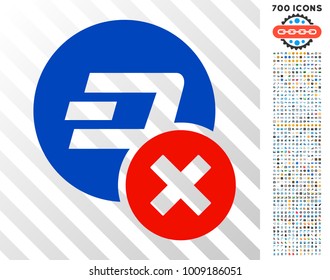 Wrong Dashcoin icon with 7 hundred bonus bitcoin mining and blockchain design elements. Vector illustration style is flat iconic symbols designed for blockchain apps.