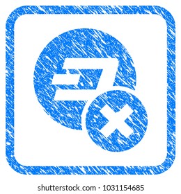 Wrong Dashcoin rubber seal stamp imitation. Icon vector symbol with grunge design and unclean texture in rounded square. Scratched blue sign on a white background.