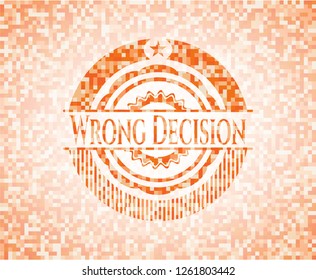 Wrong Decision orange tile background illustration. Square geometric mosaic seamless pattern with emblem inside.