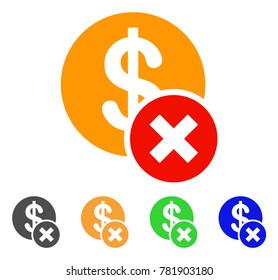 Wrong Dollar icon. Vector illustration style is a flat iconic wrong dollar symbol with gray, green, blue, yellow color versions. Designed for web and software interfaces.