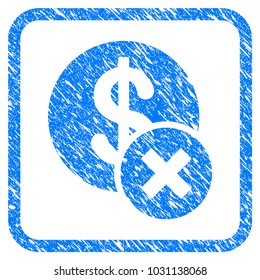 Wrong Dollar rubber seal stamp watermark. Icon vector symbol with grunge design and dirty texture inside rounded frame. Scratched blue sign on a white background.