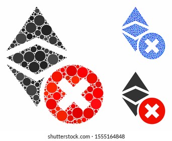 Wrong Ethereum classic mosaic of round dots in various sizes and color hues, based on wrong Ethereum classic icon. Vector dots are combined into blue mosaic.
