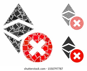 Wrong Ethereum classic mosaic of tuberous parts in various sizes and shades, based on wrong Ethereum classic icon. Vector rough items are united into mosaic.