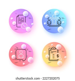 Wrong file, Winner and Developers chat minimal line icons. 3d spheres or balls buttons. Accounting report icons. For web, application, printing. Page paper, Best results, Manager talk. Vector