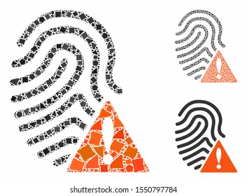 Wrong fingerprint composition of irregular parts in different sizes and shades, based on wrong fingerprint icon. Vector raggy parts are grouped into collage.