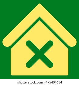 Wrong House icon. Vector style is flat iconic symbol, yellow color, green background.